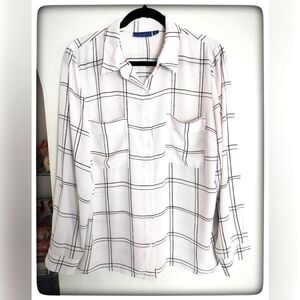 Apt 9 White & Black Striped Long Sleeve Blouse Sz XL